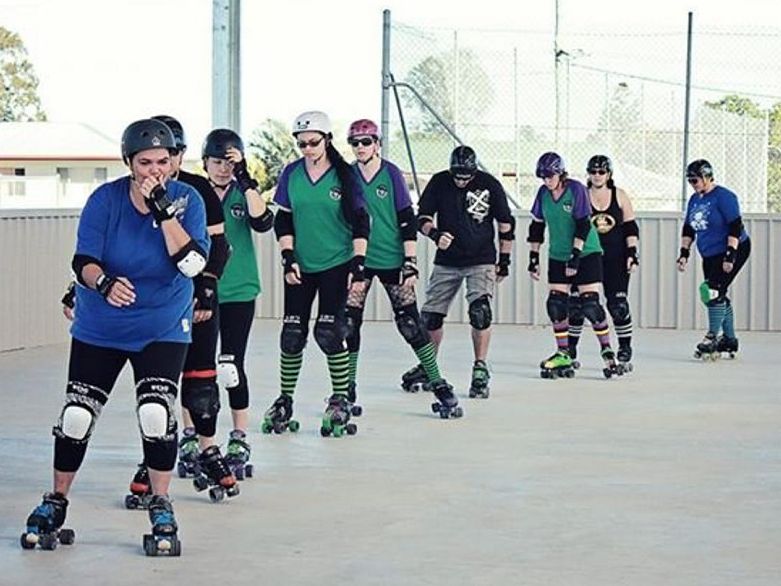 Maryborough Roller Derby members training at Aldridge State High School.